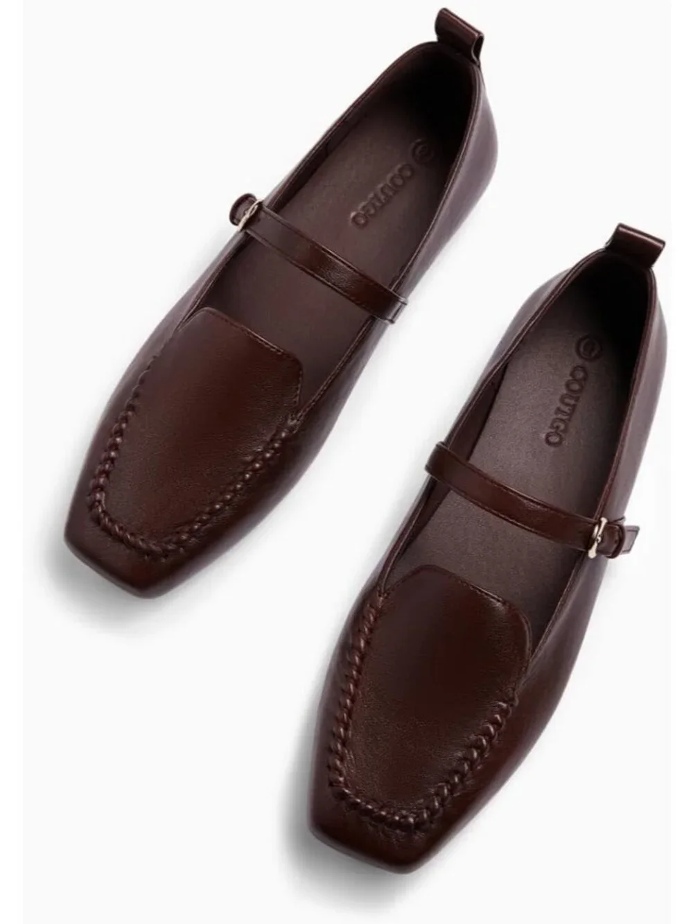 Women's Coffee Faux Leather Ballet Flats Loafers Square Toe Comfortable Shoes
